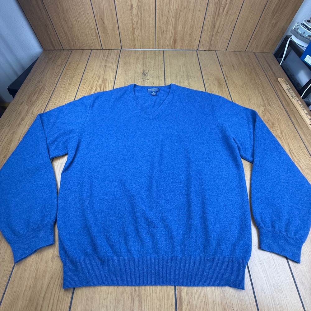 Joseph & Lyman Mens Blue 100% Cashmere V-Neck Sweater XL Pullover
